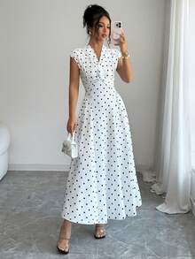 Vestido de verano romántico con lunares para mujer Raffinéa, de cintura alta, estilizante, elegante, línea A, falda completa, adecuado para salidas, ir al trabajo y vacaciones - Weiss - Ver 6