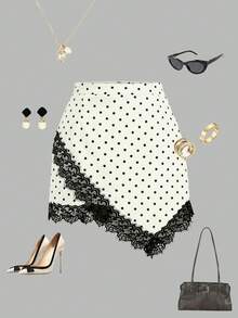 GlowEve CURVE Damenrock in großen Größen mit Spitzen-Patchwork und Polka Dots, elegant und lässig - Aprikosenfarben - Übersicht 3