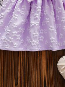 SHEIN Newborn Baby Girl Pink Lace Bibless Bow Dress - Purple - View 8