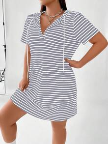 Vionelle Ribbed Ribbed Fashion Plus Size Women's Hooded Dress - Light Grey - View 5