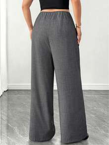SHEIN Clasi Plus Size Women High Waist Asymmetric Button Narrow Leg Pants Office White Autumn Streetwear Fall - Grey - View 2