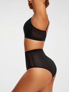SHAPORA Women's Bodysuit With Mesh Inset And Bikini Panty - Black - View 5