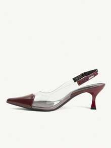 CUCCOO CHICEST Women's Red Pointed Toe Splicing Transparent High Heel Pumps Spring Shoes Spring Break Easter Prom Heels For Christmas Valentine's Day - Bordeaux - View 6