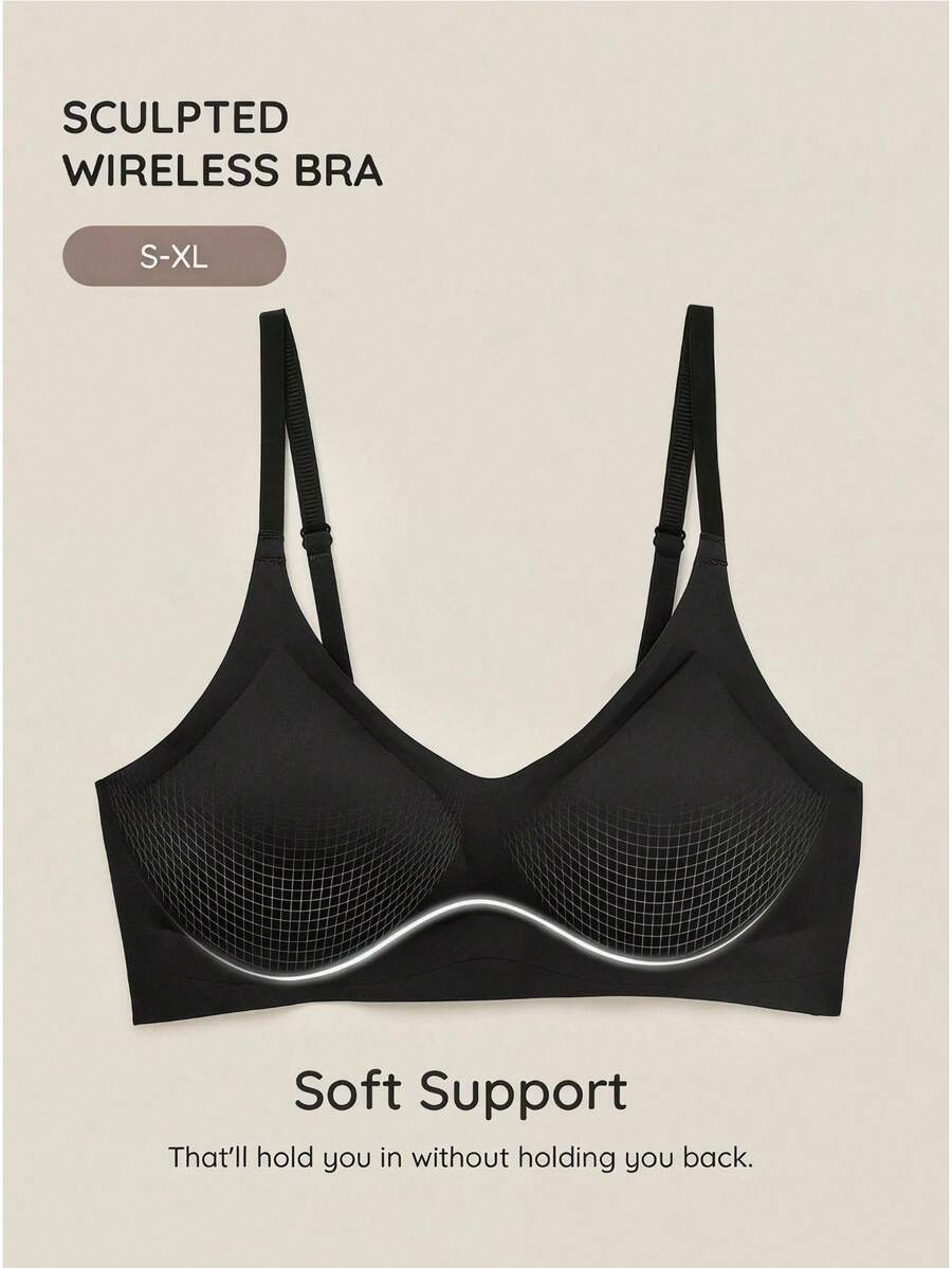 Bralution Leisure Women's Seamless Solid Color Simple Bra - Black - View 1