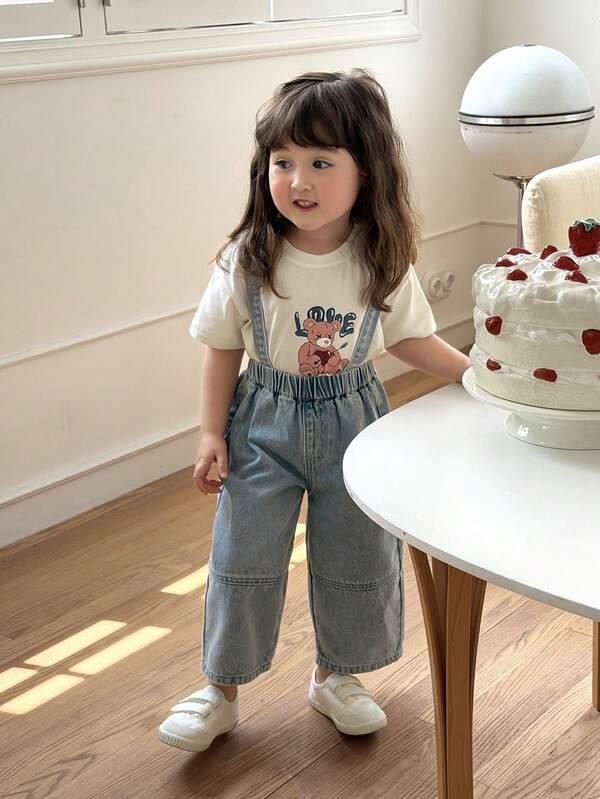 DAZY Quần yếm denim dài bé gái phong cách thường ngày đa năng mặc hằng ngày