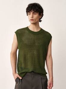 TOKVUE Men's Fashion Holiday Hollow Round Neck Versatile Knit Vest - Army Green - View 1
