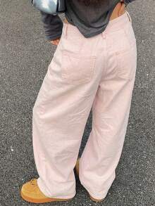 DAZY Vintage Loose Straight Leg Washed White Women Jeans - Pink - View 2