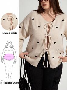 Enliva talla grande tamaños Cardigan de mujer con decoración de corazón, elegante y de moda francés, cálido abrigo de suéter, otoño / invierno - Multicolor - Ver 1