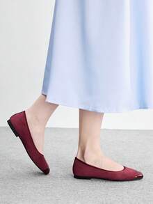 CUCCOO BIZCHIC Zapatos de mujer primavera y otoño con empalme, punta cuadrada, suela plana, zapatos de ante simples para ir al trabajo y de compras - Burdeos - Ver 5
