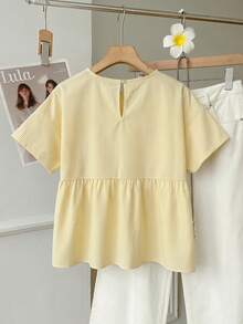 SHEIN EZwear 淡黃色條紋編織女款短袖襯衫 - 淡黃色 - 查看 2