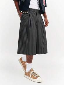 TOKVUE Men's Striped Button Design Pocket Wide Leg Capri Pants - Multicolor - View 3