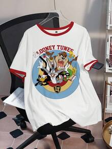 LOONEY TUNES X SHEIN 大尺碼全身印花T恤 - 白色 - 查看 3