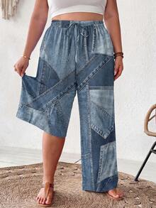 SHEIN CURVE+ Pantalones sueltos y casuales con estampado de talla grande - Multicolor - Ver 4
