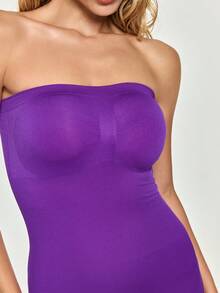 SHAPORA Vestido ajustado elegante sin tirantes de unicolor para mujer - Morado - Ver 6