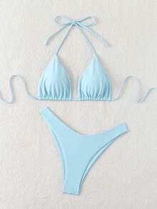 Swim Basics Women's Plain Colored Bikini Set For Beach/Holiday Summer - Baby Blue - View 5