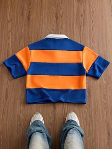 Manfinity BRENVOR Men's Summer Casual Loose Fit POLO Shirt Standard Size Solid Blue And White Color Block - Multicolor - View 3