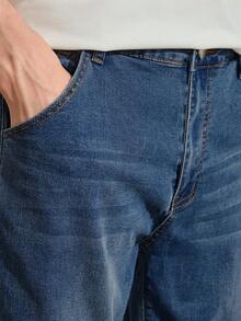 VeloEdit Dark Wash Blue Men Slant Pocket Straight Leg Jeans Without Belt, Plain Long Washed Cargo Going Out Hang Commute Work Urban Old Money Summer Vacation - Dark Wash - View 7