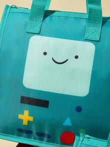 ADVENTURE TIME X SHEIN 1個卡通角色印花保溫保冷午餐袋，野餐袋，大容量，可裝午餐盒與飲料，適用於野餐、露營、旅行、居家使用，適合家庭、學生、朋友、冒險，BOM - 墨綠色 - 查看 3