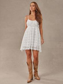 WESTFADE Square Neck Tie Strap Cut Out Back Sleeveless Fit Flare ...
