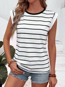 GlowEve New Spring And Summer Fashionable And Simple Black And White Striped Round-Neck Short-Sleeved T-Shirt - Multicolor - View 4