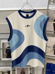 Manfinity Joysei Men's Summer Colorblock Print Round Neck Tank Top - Blue - View 3