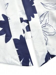 Irokai Floral Pattern Kimono Sleeve Robe And Camisole Dress Yukata Set - Blue and White - View 10