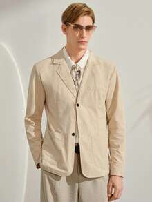VeloEdit Khaki Men's Slim Fit Casual Blazer, Suitable For Daily Commute And Office Wear/Mens Stylish Single Button Jacket Lightweight Suit Coat Summer/Mens - Khaki - View 2