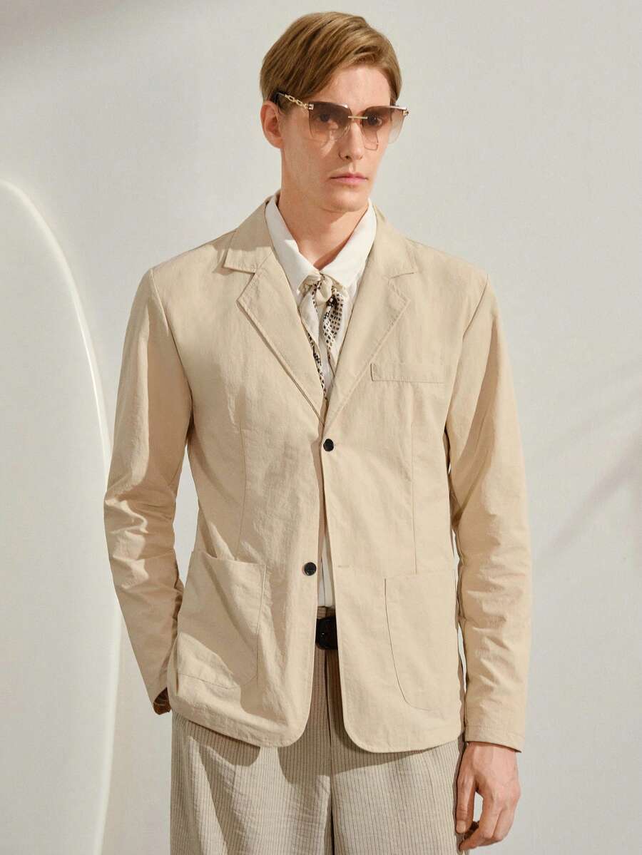 VeloEdit Khaki Men's Slim Fit Casual Blazer, Suitable For Daily Commute And Office Wear/Mens Stylish Single Button Jacket Lightweight Suit Coat Summer/Mens