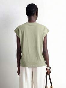Aalyst Fashion Women's Green Knit Small Collar Short Sleeve T-Shirt Top - Green - View 4
