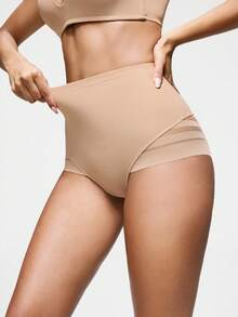 SHAPORA Women's Solid Color High Waist Comfortable Breathable Sheer Shapewear Bottom - Apricot - View 5