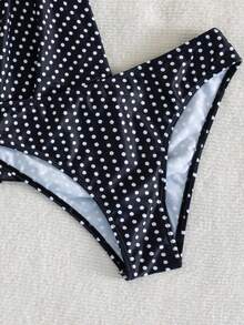 Swim Lushoire 女款波點兩件式坦克尼泳衣套裝，復古優雅可愛黑白波點細肩帶前綴蝴蝶結飄逸裙擺，海灘夏季款 - 黑與白 - 查看 6