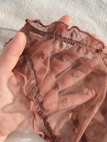 PetitDoll 3pcs/Set Heart Pattern Random Sweet Heart Jacquard Mesh Ruched Ruffle Back Hollow Out Triangle Panties - Multicolor - View 5
