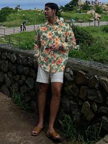 DAZY 寬鬆版型全幅花卉印花度假風長袖男士襯衫 夏季 - 彩色 - 查看 4