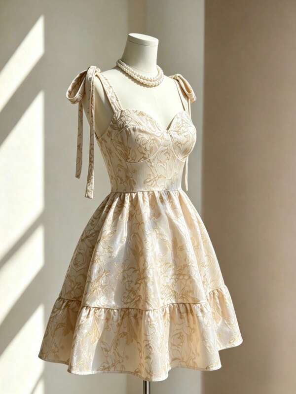 Fine & Folde Nuevo vestido de primavera/verano con cintura en forma de X y silueta corta en A, que combina el romanticismo francés y el estilo dulce y elegante, fusionando elegancia y juventud, adecuado para citas, meriendas, fiestas de cumpleaños y otras ocasiones sociales refinadas