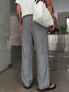 STEELVANCE Men's Striped Pattern Drawstring Waist Loose Casual Long Pants - Grey - View 2