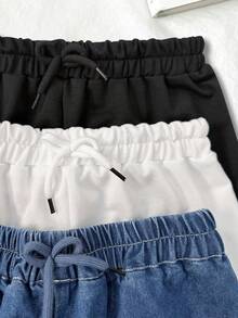 Elladie kids 女童休閒牛仔 + 黑色 + 白色運動短褲，黑色、白色與牛仔藍三色組合，舒適百搭，適合學校日常、體育課、週末出遊、戶外玩耍、居家休閒、散步與家庭出遊 - 彩色 - 查看 6