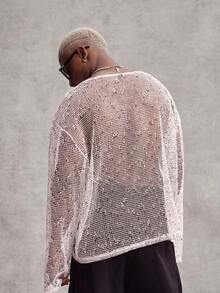 PAVTROS Men's Round Neck Long Sleeve Knitted Mesh T-Shirt, Suitable For Spring/Summer Casual Daily Life, Travel And Vacation Wear - Pink - View 2