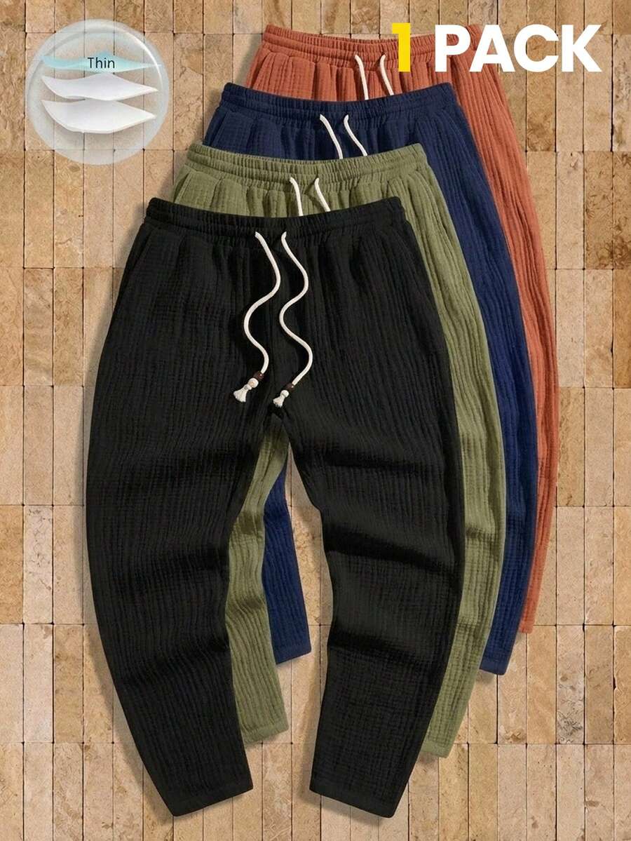 AKNOTIC Men's Drawstring Waist Pocket Casual Loose Woven Long Pants Vacation Black Autumn - Black - View 1