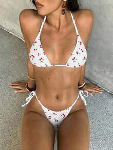 Aloruh 女款復古度假浪漫優雅櫻桃印花泳衣套裝，適合海灘度假、郵輪旅行 - 彩色 - 查看 8