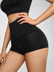 SHEIN High Waist Solid Shapewear Shorts - Black - View 4