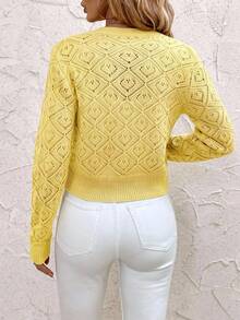 SHEIN Clasi Cárdigan de manga larga de unicolor de un solo pecho, casual y versátil para uso diario y salidas, talla grande para mujer - Amarillo - Ver 2