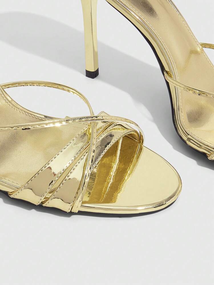 CUCCOO SZL Gold Mirror Cross With Stiletto Sandals, Party Date Model.