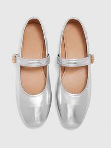 CUCCOO BIZCHIC Spring And Autumn Metal Buckle Contrasting Color Hemming Round Toe Flat Bottom, Retro Style Mary Jane Shoes Commuting Shopping - Silver - View 7