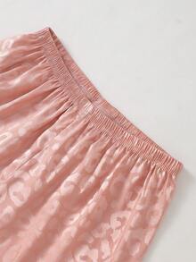 SHEIN 青少年女孩經典豹紋翻領短袖短褲舒適兩件式睡衣家居服套裝 - 彩色 - 查看 4