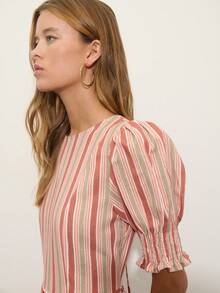 Nöista Vestido midi a rayas con mangas abullonadas y puños fruncidos con rayas en diferentes direcciones - Rosa vieja - Ver 6
