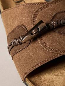 SHUZIA Men's Casual Flat Slide Sandals For Daily Wear - Coffee Brown - View 3