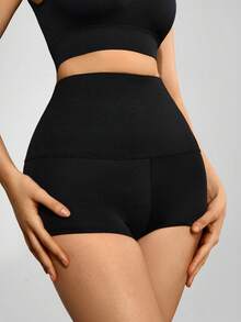 SHEIN High Waist Solid Shapewear Shorts - Black - View 5