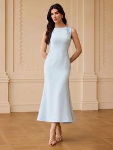 ZEYLAH Sleeveless Contrast Lace Maxi Mermaid Dress, Spring/Summer - Blue - View 2