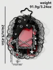 ROMWE 1 Spice Girl Heavy Industries Gothic Black And Red Leather Air Eye Rivets Rhinestone Cross Simulation Heart Chain Lace Lace Card Keychain Bag Pendant - Black and red-13 - View 3