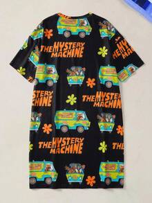 SCOOBY-DOO X SHEIN 女款字母印花短袖睡裙 - 黑色 - 查看 2